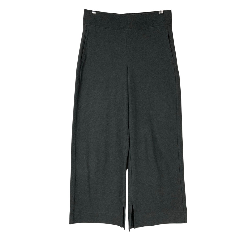 Pact Gray Organic Cotton Wide Leg Pants S Pull On High Rise Side Slit Pocket